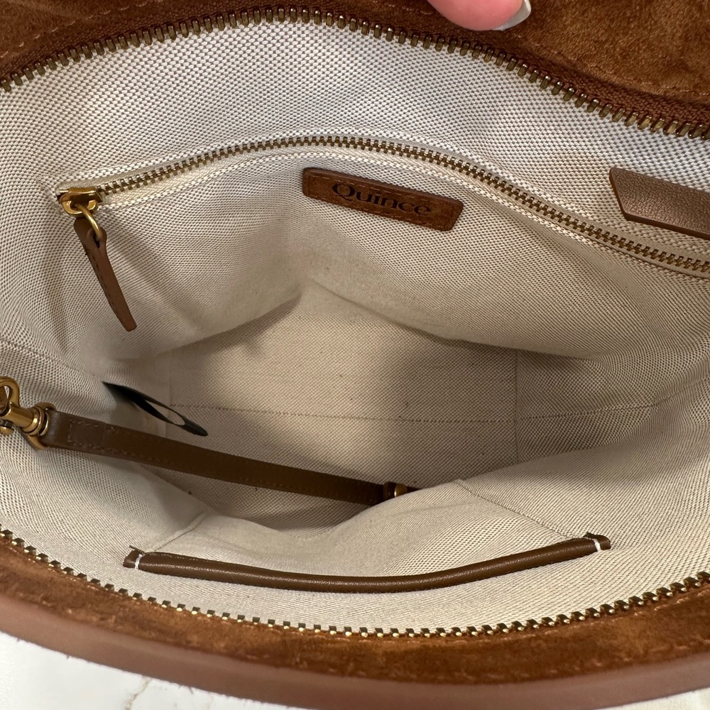 Quince Tan Suede Crossbody Bucket Bag - Picture 6 of 6